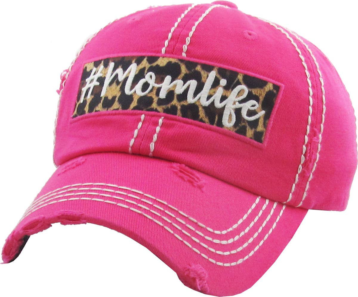 #Momlife Leopard Vintage Ballcap (Hot Pink)