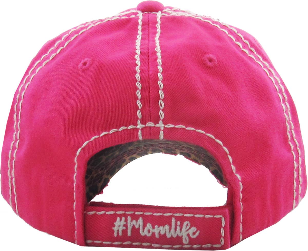 #Momlife Leopard Vintage Ballcap (Hot Pink)