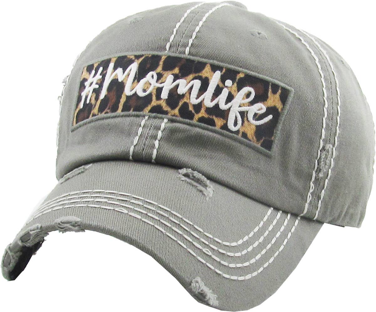 #Momlife Leopard Vintage Ballcap (Hot Pink)
