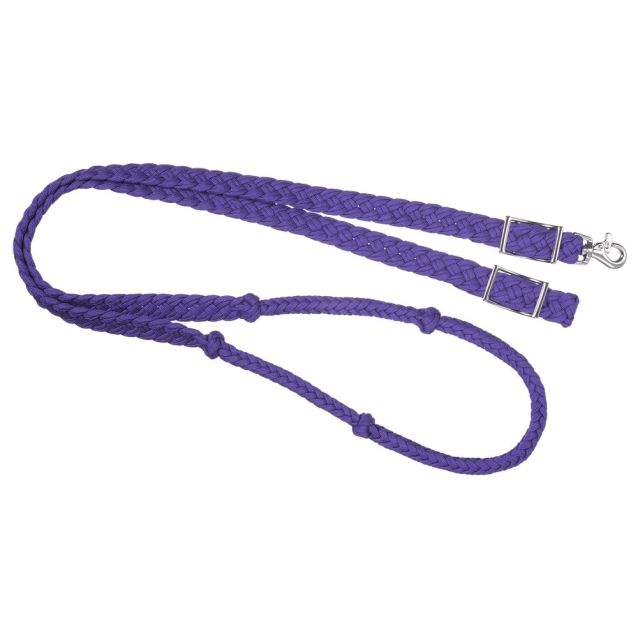 TOUGH1 DELUXE KNOTTED CORD ROPING REINS with snap