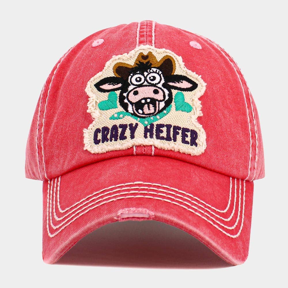 CRAZY HEIFER Message Cow Vintage Baseball Cap
: Hot Pink