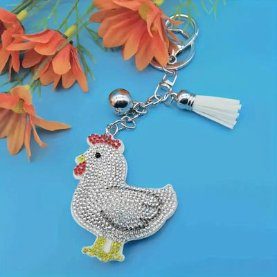 Rhinestone Chicken Keychain