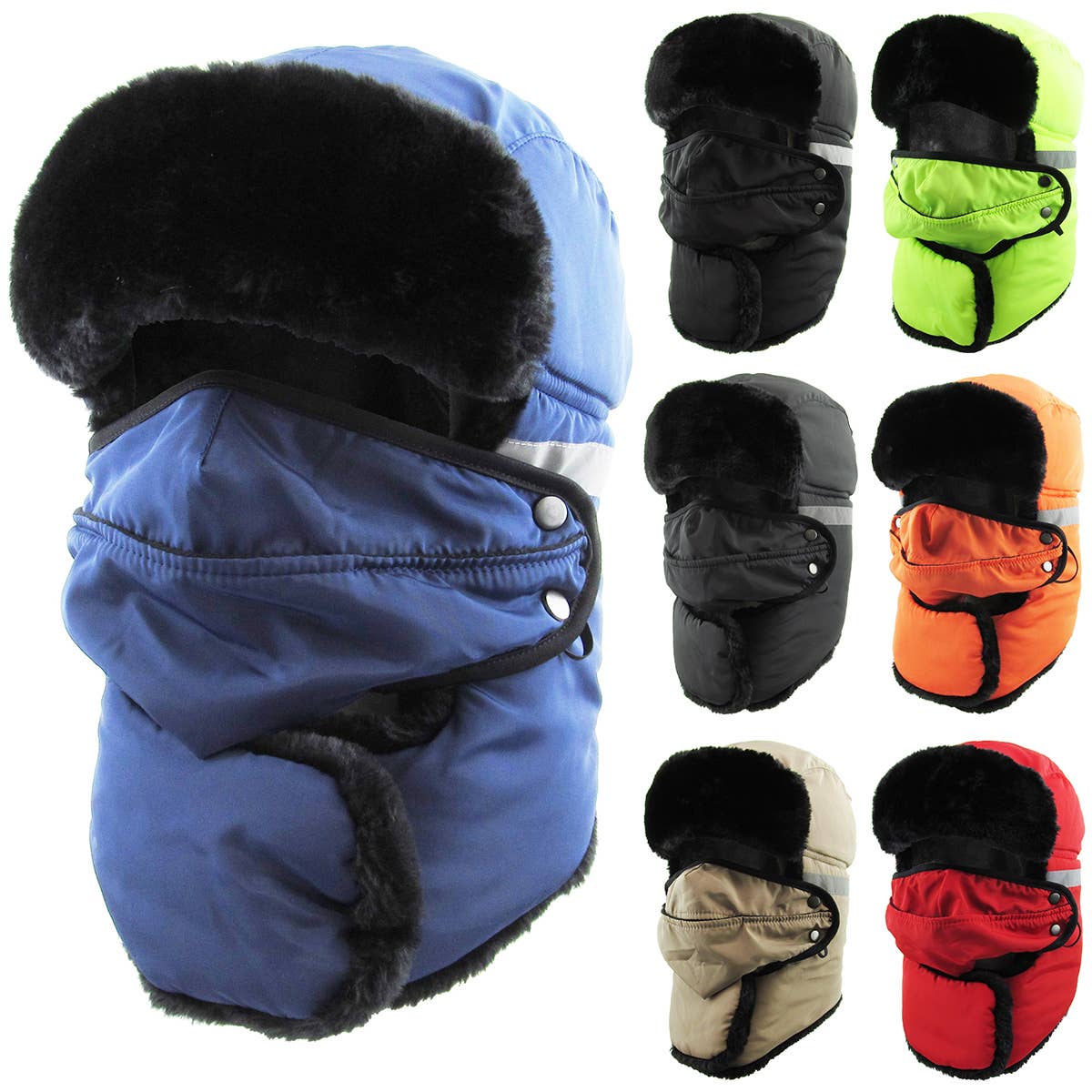 Reflective Strip Trapper With Mask & Neck Warmer: Navy