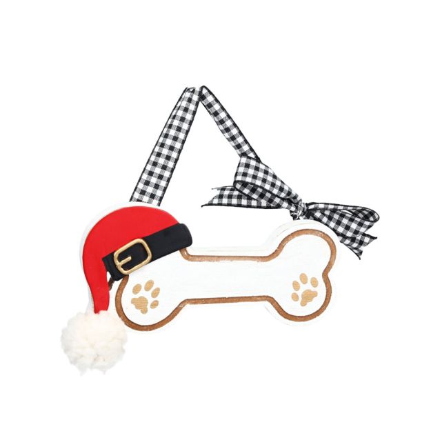 Dog Bone with Santa Hat Ornament