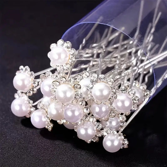 Large Pearl Hair Pins Bridal Flower Crystal Hair Pin