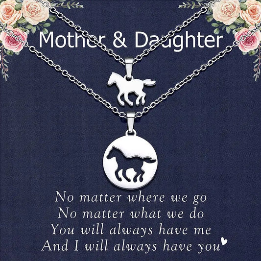 2pcs Mom And Daughter Matching Hollow Horse Pendant Necklace
