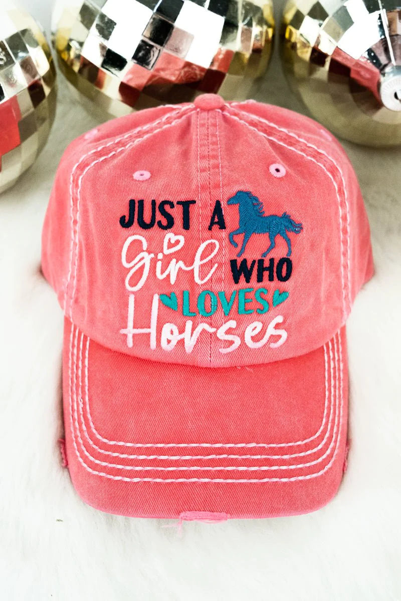 DISTRESSED 'JUST A GIRL WHO LOVES HORSES' CAP