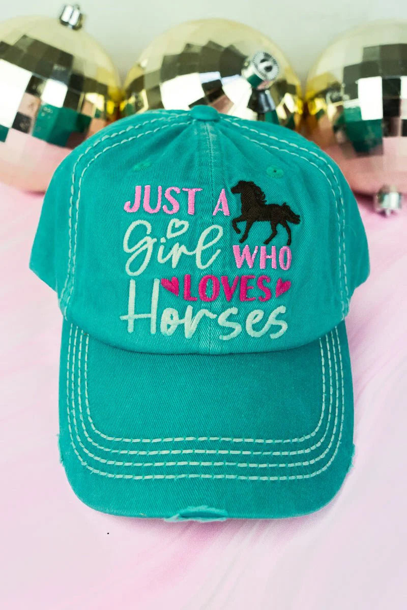 DISTRESSED 'JUST A GIRL WHO LOVES HORSES' CAP