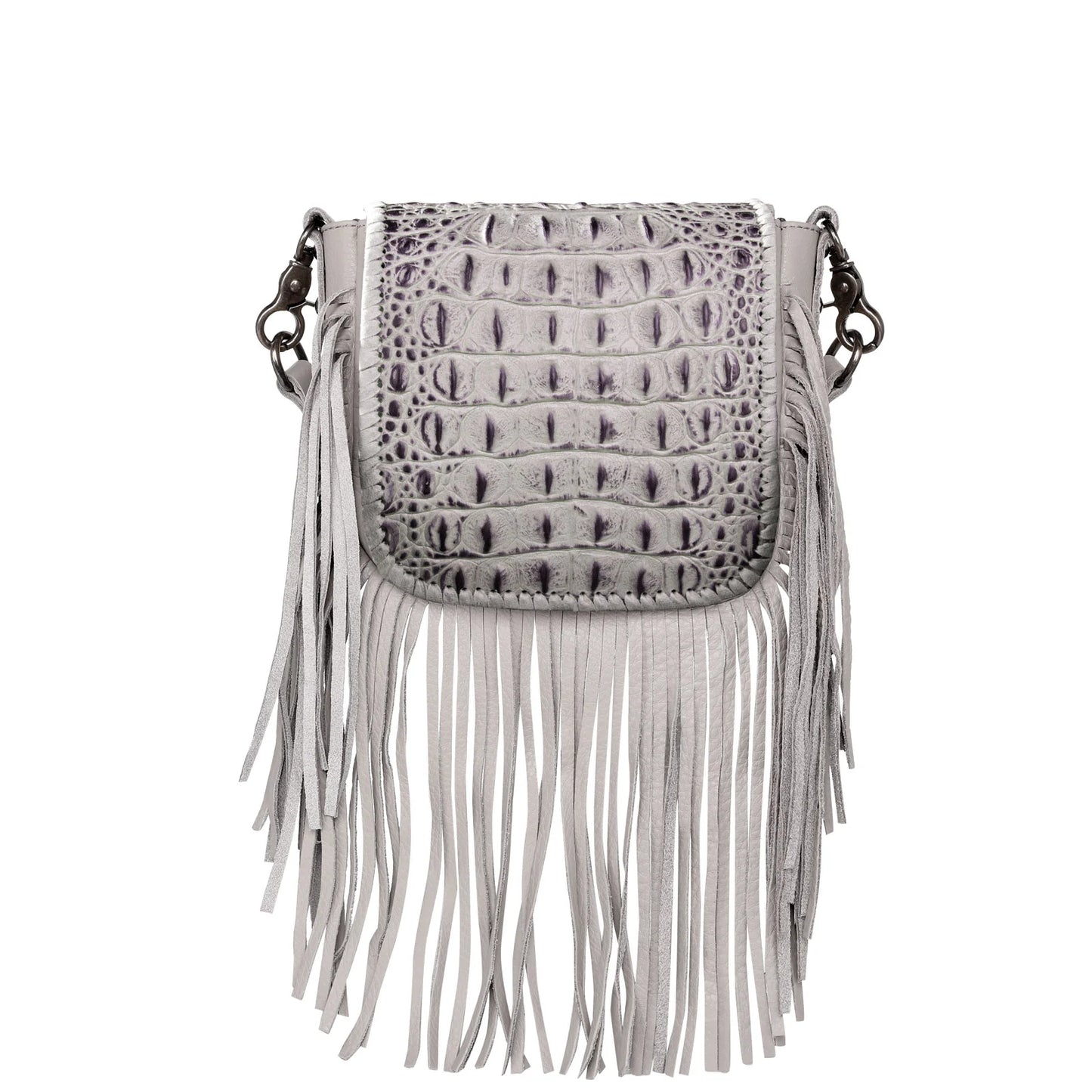 Montana West - Genuine Leather Hornback Embossed Croc Fringe Crossbody