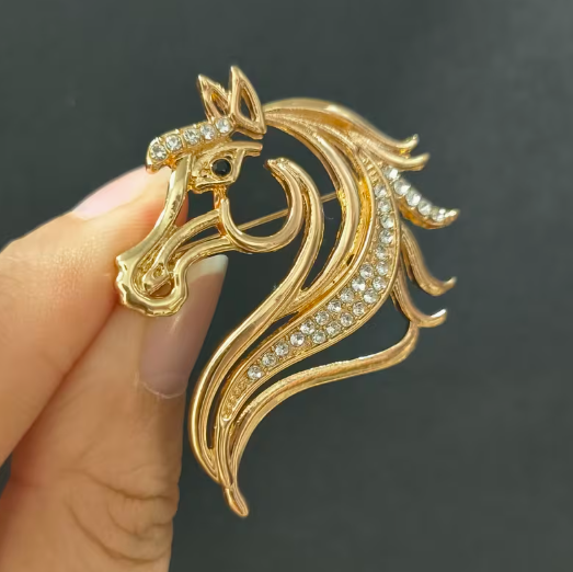 Bedazzled Horse Head Brooch