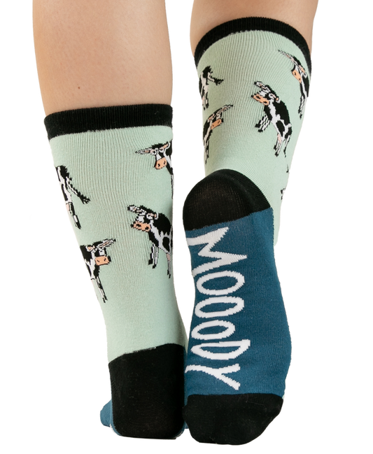 Moody In The Morning Cow Crew Sock