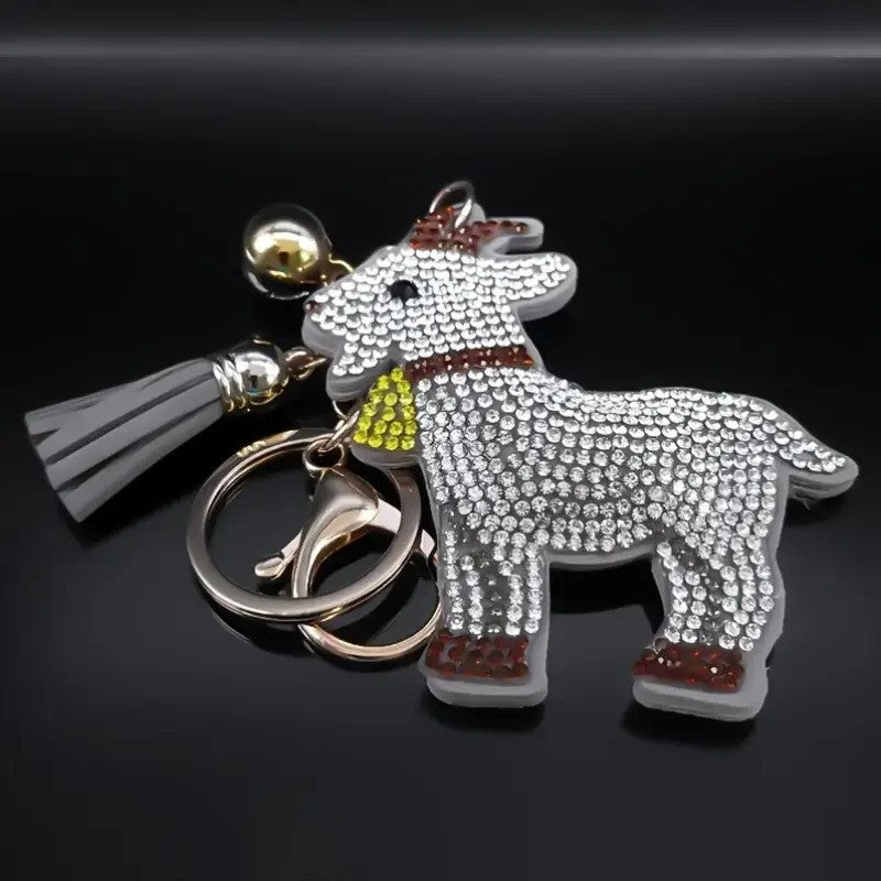 Rhinestone Goat Keychain