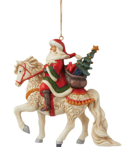 Santa Riding White Horse Ornament