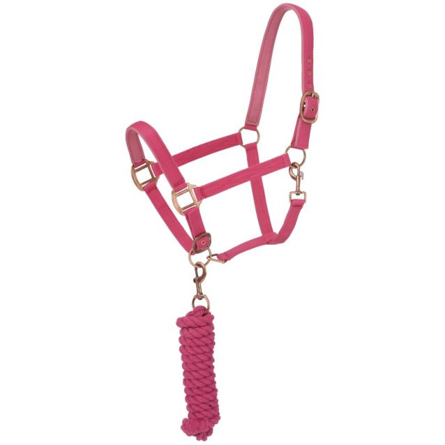 TOUGH1 PADDED HORSE HALTER WITH ANTIQUE HARDWARE AND LEAD ROPE