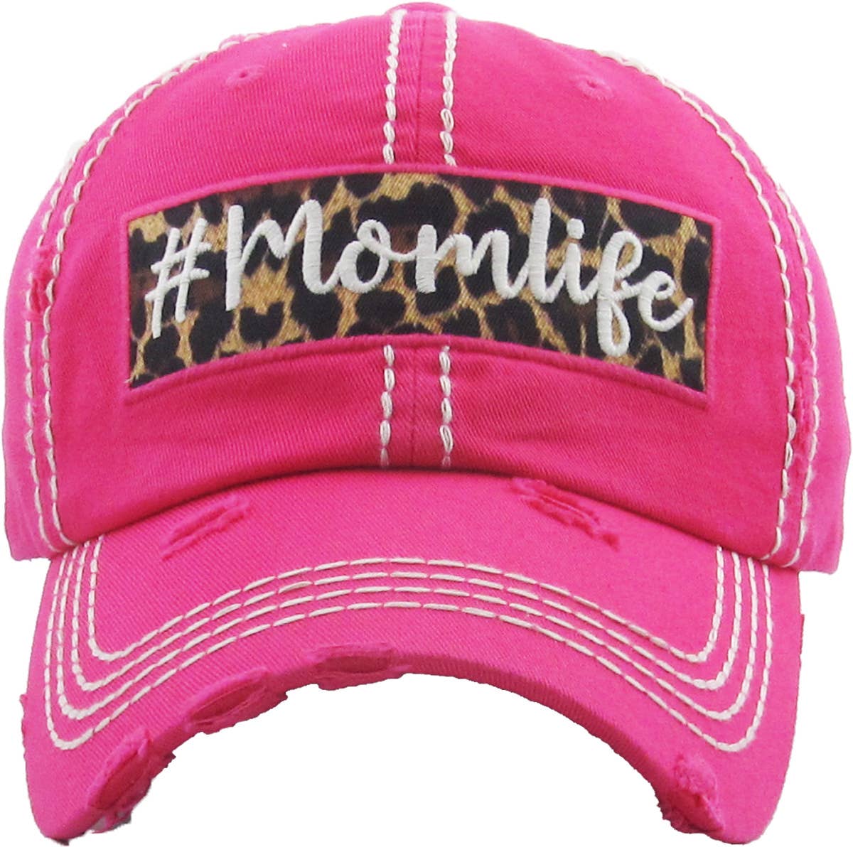 #Momlife Leopard Vintage Ballcap (Hot Pink)