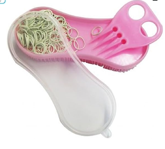 Showman Stiff Bristle Mane and Tail Brush with a Compartment for Rubber Bands and Banding Comb