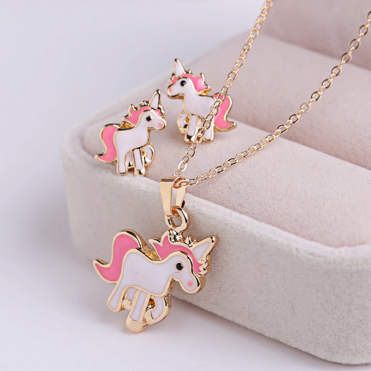 Cute Animal Horse Jewelry Set Pink Unicorn