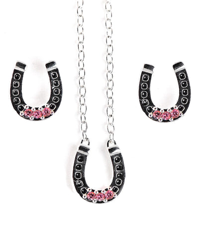 The Finishing Touch - Pink Stone Horseshoe Necklace Set