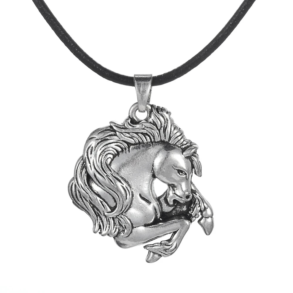 Vintage Silver Plated Horse Pendant with Leather Cord