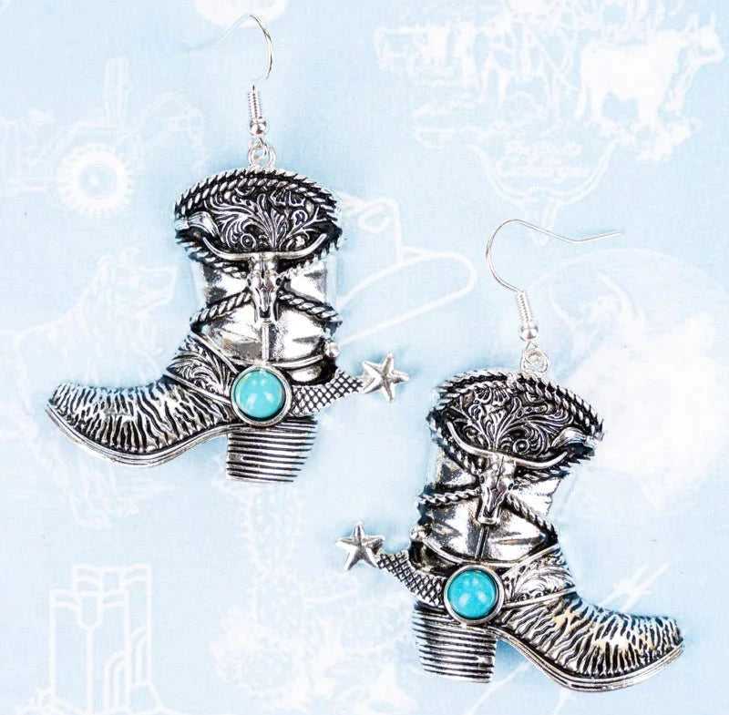 Texas Style Turquoise Boot Earrings