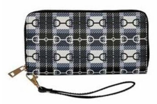 AWST INT'L "LILA" SNAFFLE BIT PLAID CLUTCH WALLET