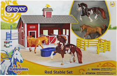 Breyer Stablemates Red Stable Set with Two Horses