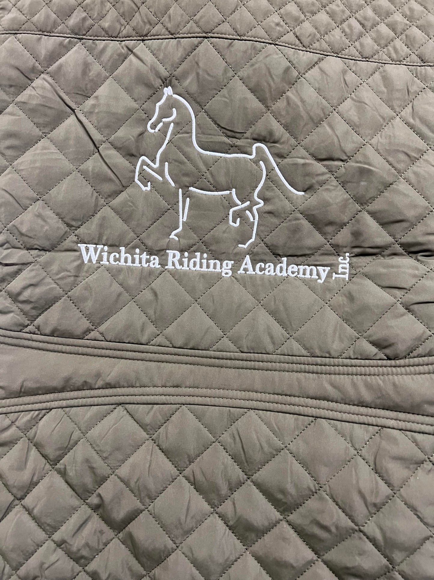 Wichita Riding Academy embroidered hunter green ladies puffer vest