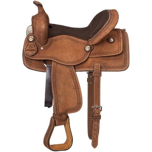 KING SERIES ROUGHOUT SADDLE WITH SERPENTINE TOOLING 14"