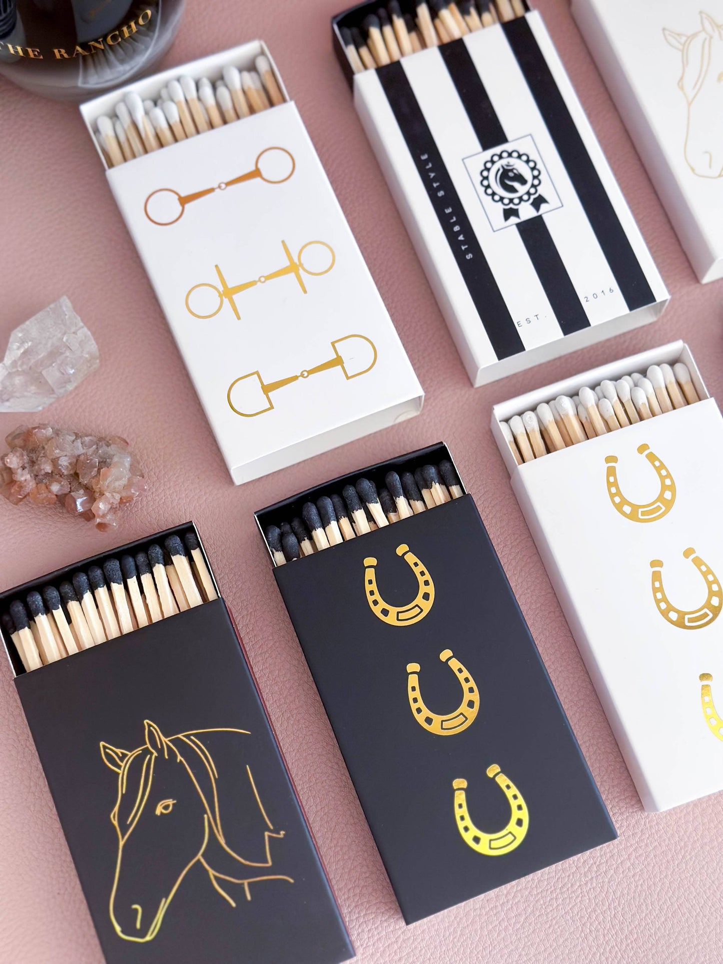 Black Oversized Horseshoe Matches with Gold Foil: Black