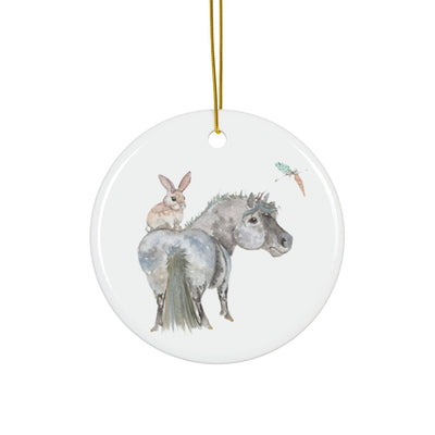 Adorable Chubby Ponies Holiday Ornament: Adorable Little Bonnie Bunny - Grey Pony with Bunny