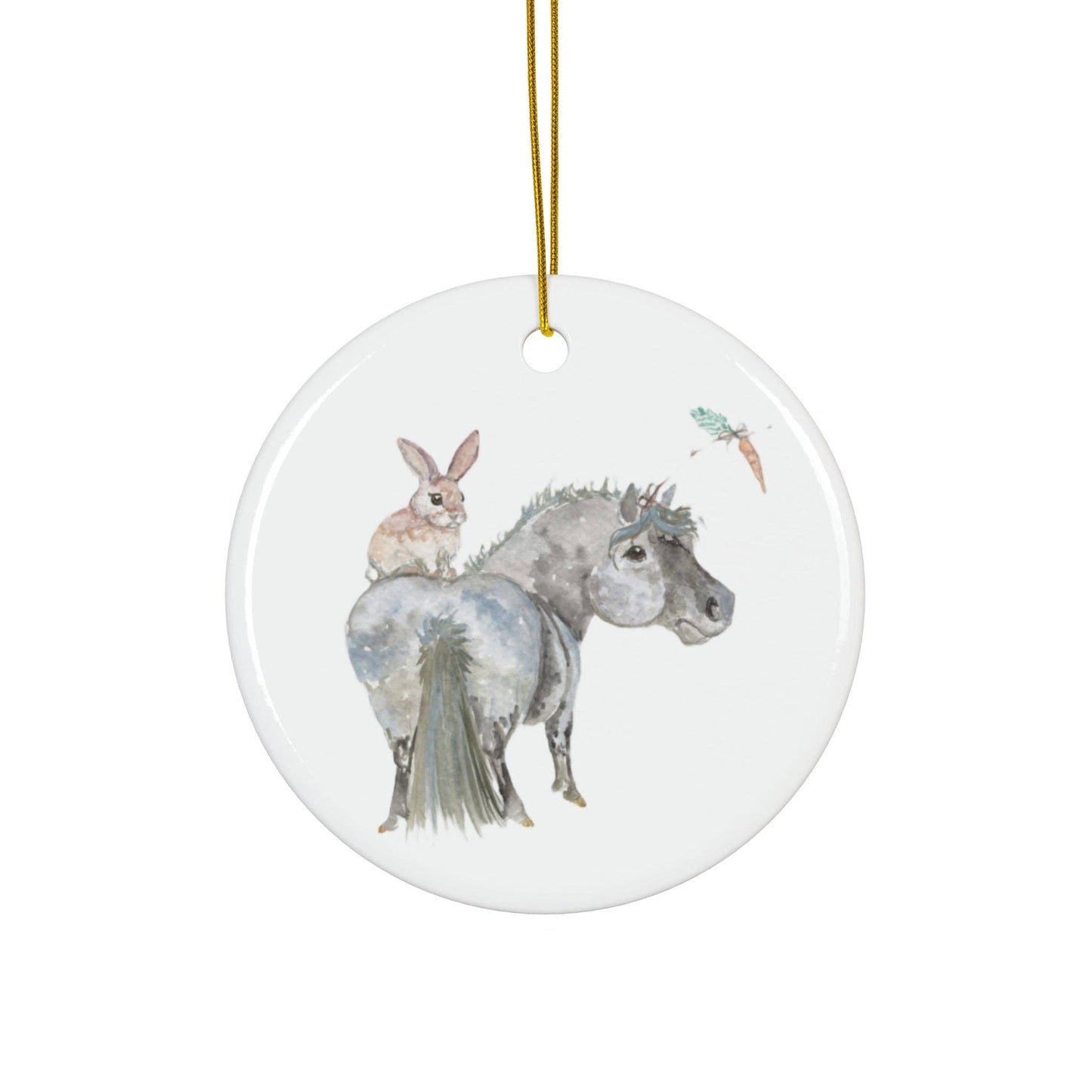 Adorable Chubby Ponies Holiday Ornament: Little Miss Clover - Grey Pony with Clover
