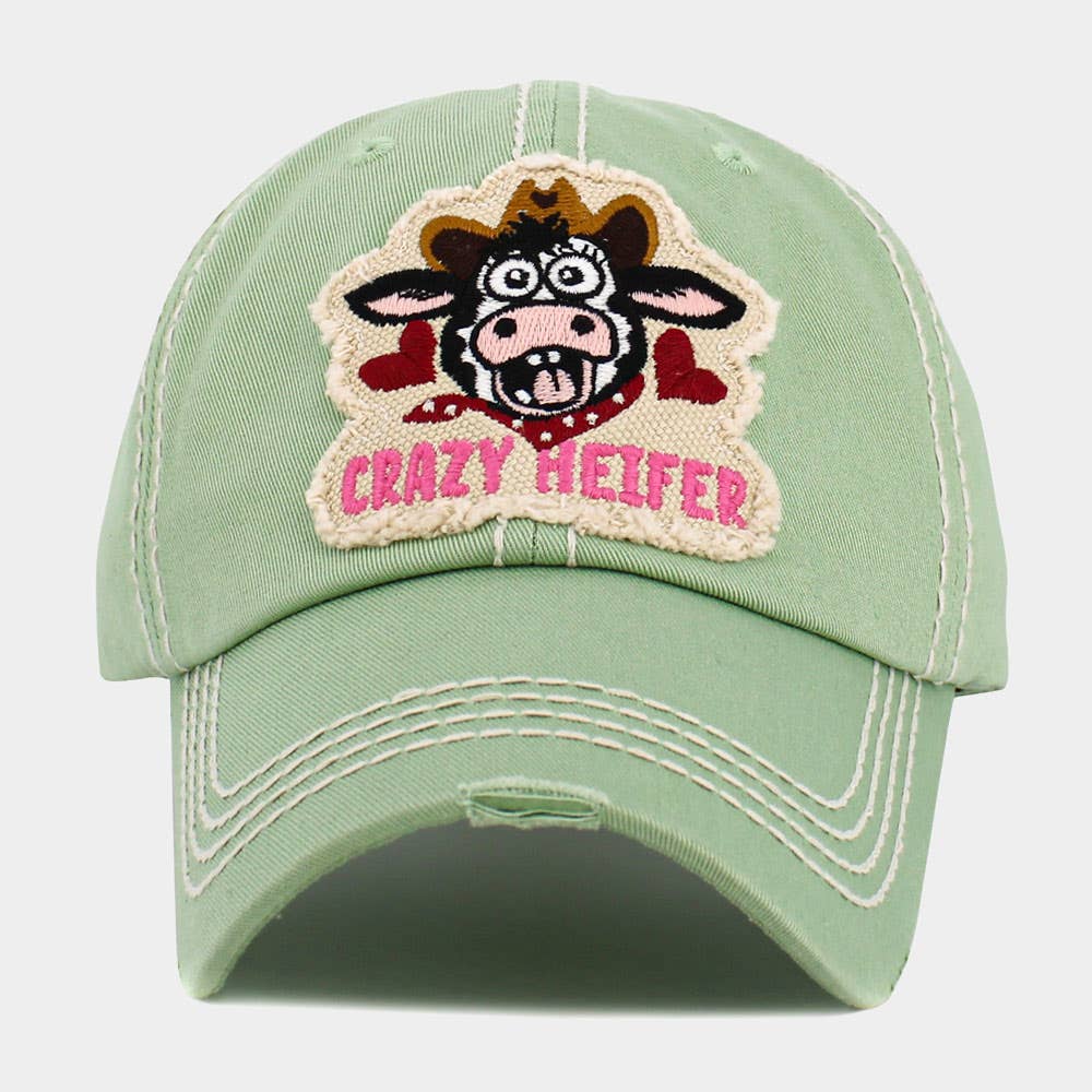 CRAZY HEIFER Message Cow Vintage Baseball Cap
: Sage