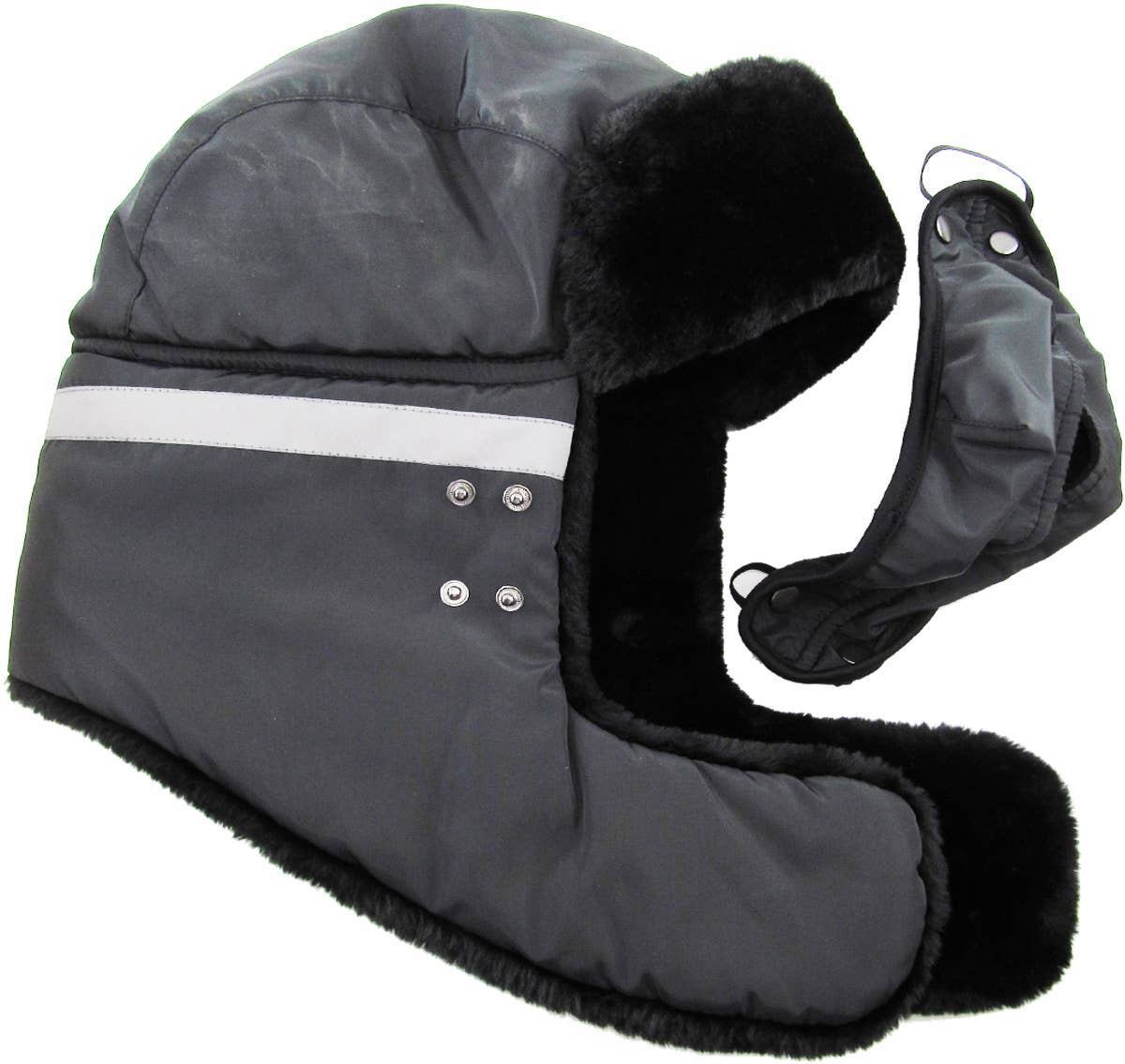 Reflective Strip Trapper With Mask & Neck Warmer: Dark Gray