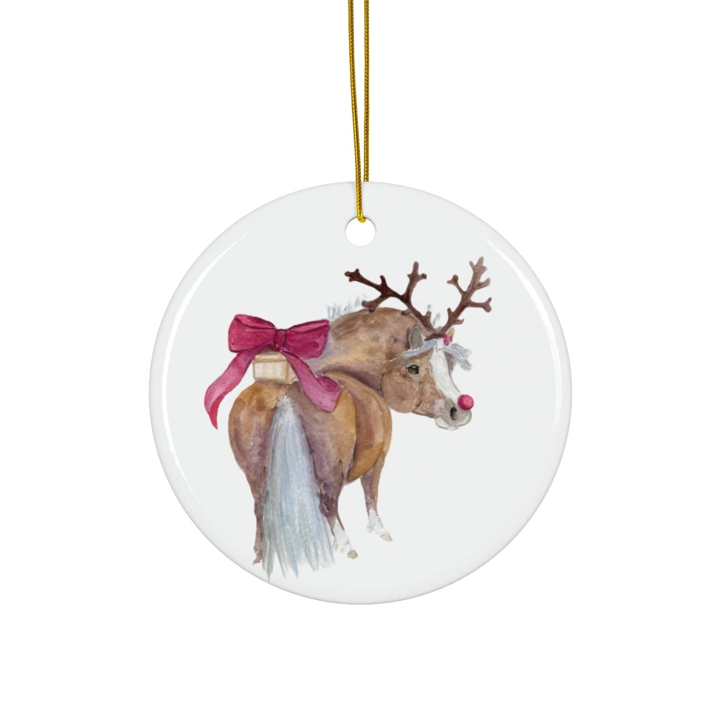 Adorable Chubby Ponies Holiday Ornament: Adorable Little Surfer - Palomino Pony on Surfboard