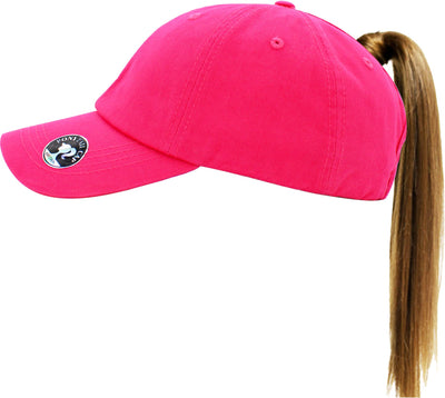 Classic Smooth Cotton Ponytail Ballcap: Hot pink