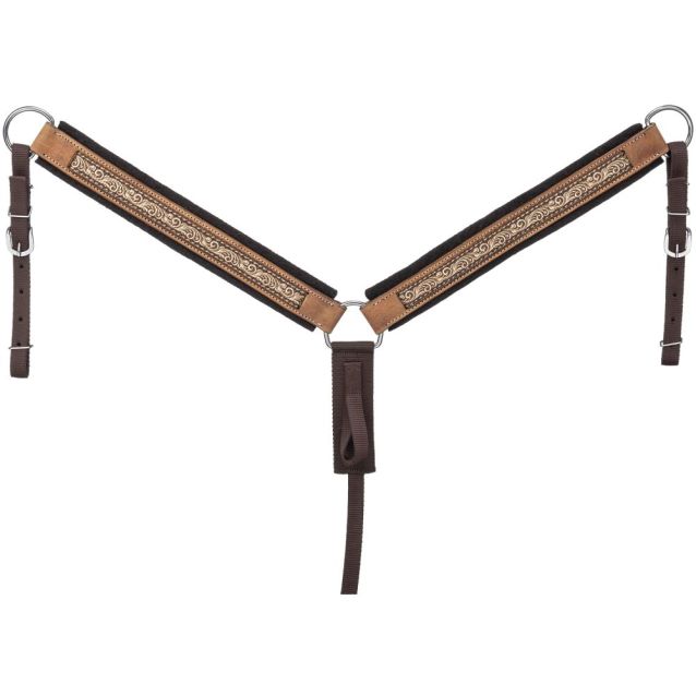 Tough1 Brown Tooled Leather Hybrid Breastcollar