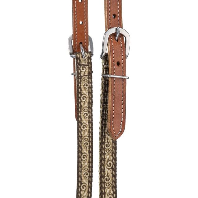 Tough1 Brown Tooled Leather Double Ear Hybrid Headstall