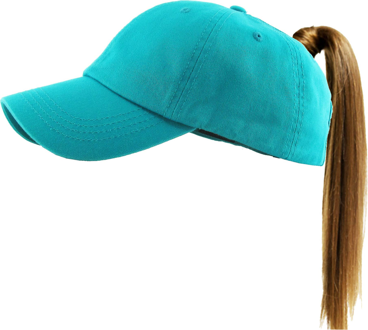 Classic Smooth Cotton Ponytail Ballcap: Turquoise