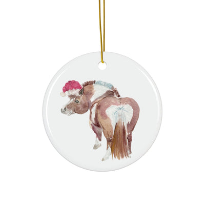 Adorable Chubby Ponies Holiday Ornament: Adorable Little Not on the Naughty List - Paint Pony Santa Hat