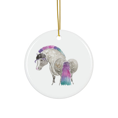 Adorable Chubby Ponies Holiday Ornament: Adorable Little Punk Rock- Grey pony Rainbow Mohawk