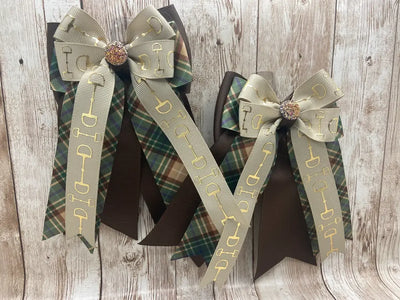 Horse Show Bows - Khaki Bits with Green and Brown Plaid