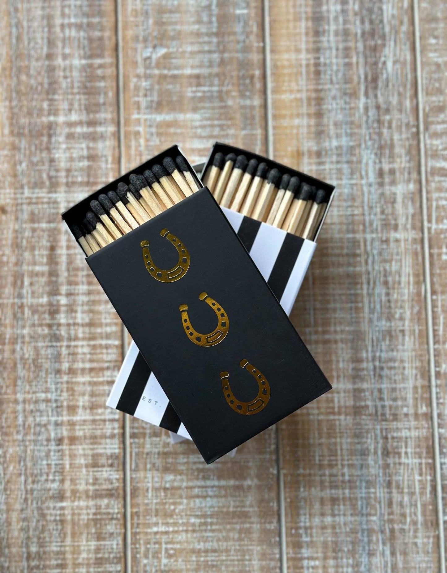 Black Oversized Horseshoe Matches with Gold Foil: Black