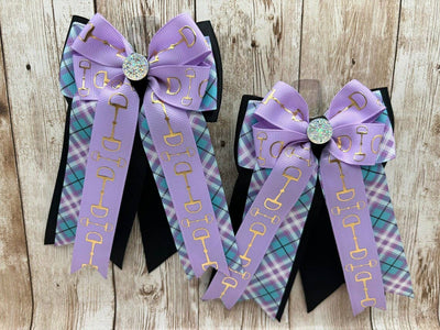 Horse Show Bows - Lavender Bits on Aqua Plaid and Black
