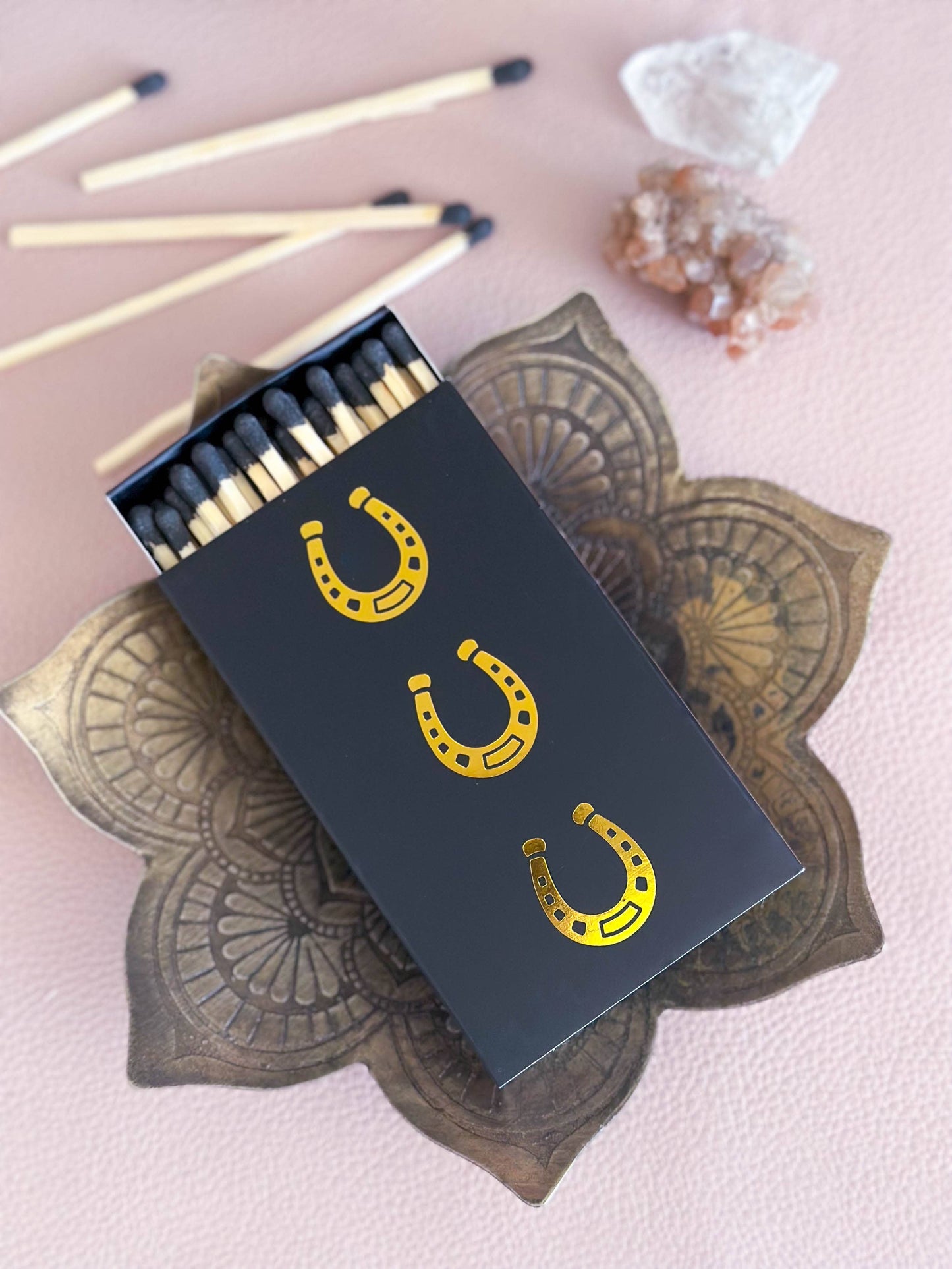 Black Oversized Horseshoe Matches with Gold Foil: Black