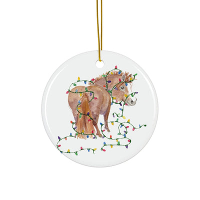 Adorable Chubby Ponies Holiday Ornament: Adorable Little Holiday Helper - Chestnut Pony with Lights