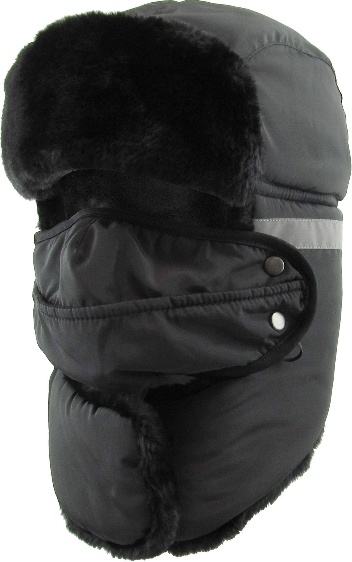 Reflective Strip Trapper With Mask & Neck Warmer: Dark Gray