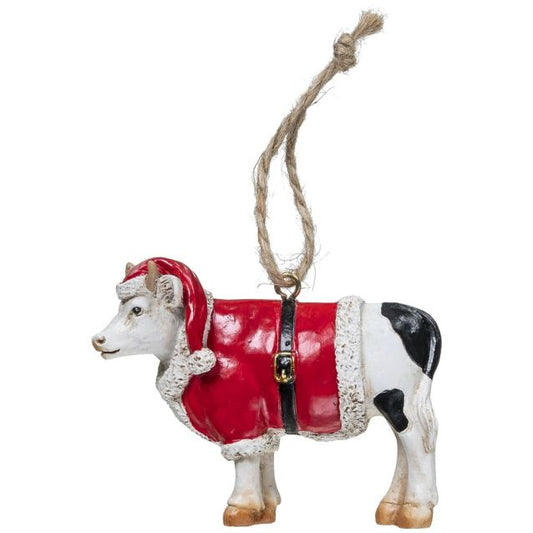 COW WITH SANTA SUIT ORNAMENT