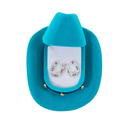 AWST Int'l Horseshoes Earrings W/Colorful Cowboy Hat Giftbox (Multiple Colors Available)