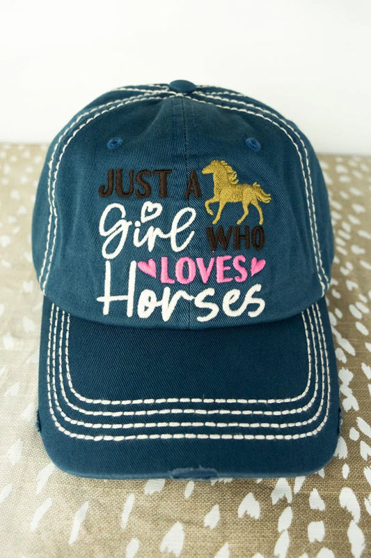 DISTRESSED  'JUST A GIRL WHO LOVES HORSES' CAP