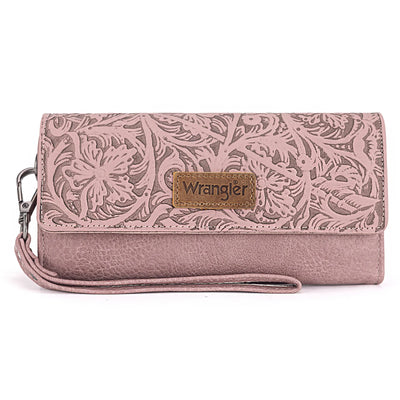 Montana West - Western Floral Tooled Tri-fold Wallet/Wristlet (Pink)